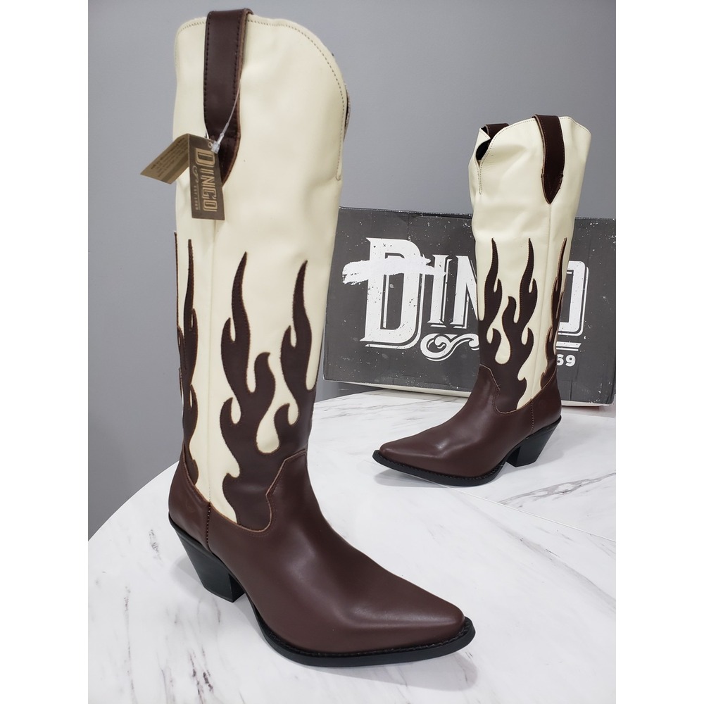 NEW SIZE 8 Dingo Burnin' Love Leather Snip Toe Cowboy Boots brown flame western